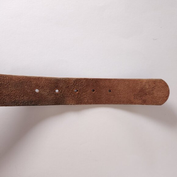 Abercrombie & Fitch Brown Leather Belt Womens S/M Sequins Beads Moose Logo Boho - Picture 10 of 16